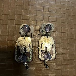 Elephant Earrings with purple back colors. Pierced